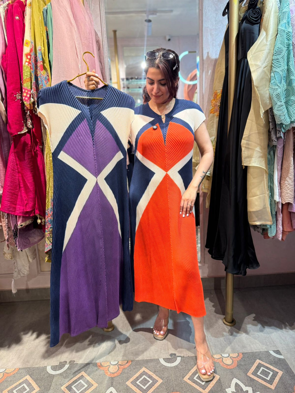 Sunset Chic Pleated Midi Dress