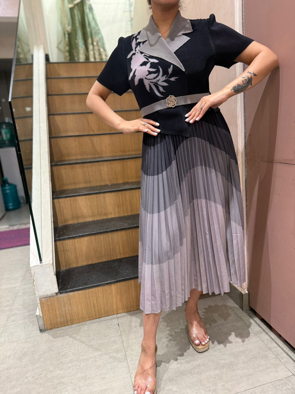 Midnight Grace Pleated Dress