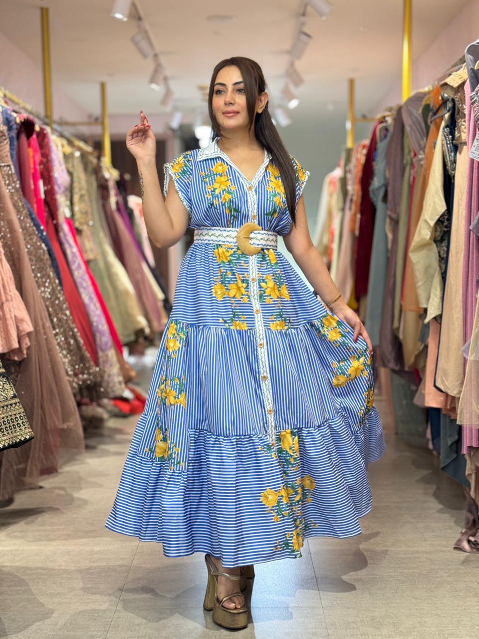 Sunflower Stripe Belted Maxi Dress
