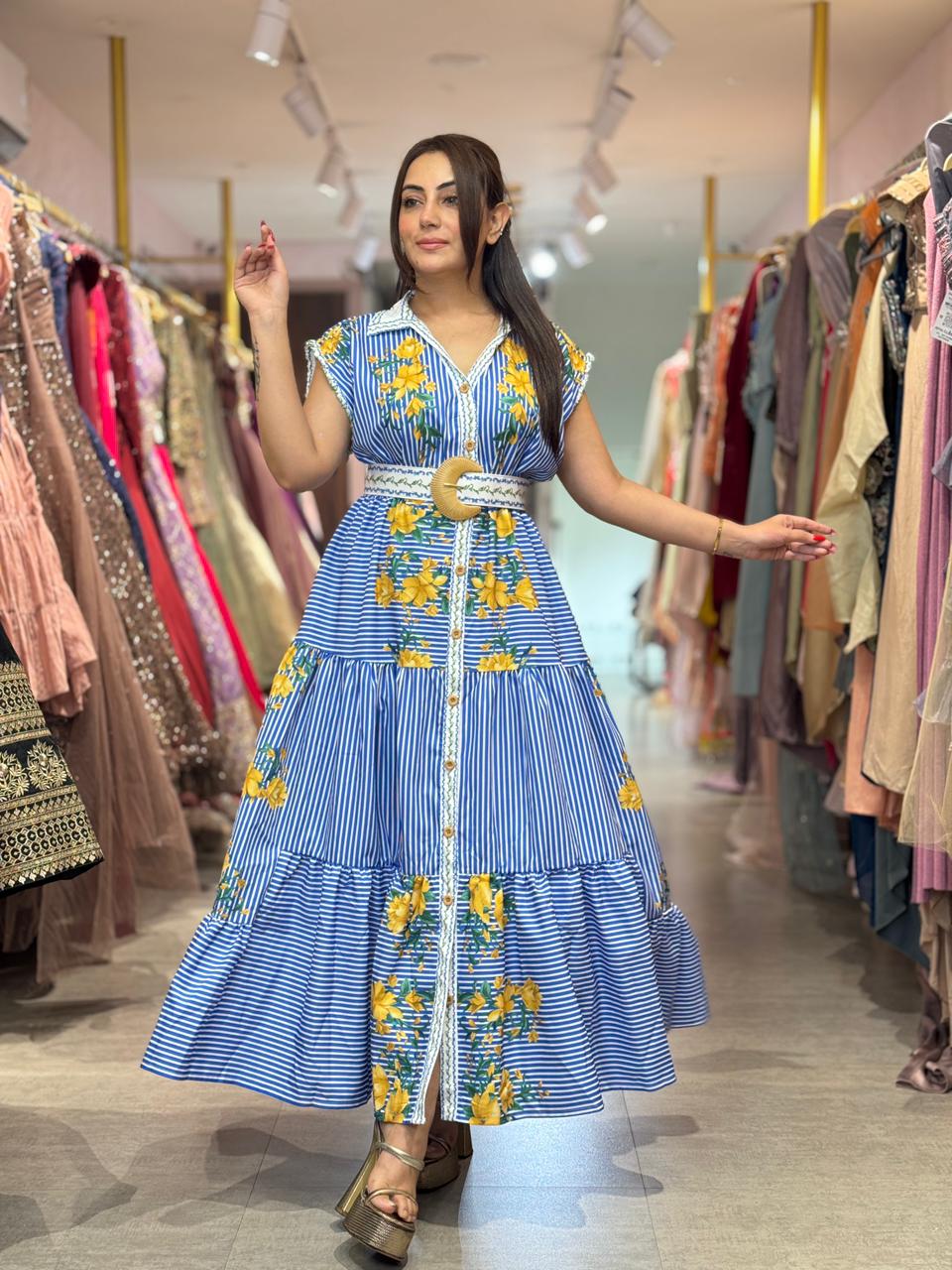 Sunflower Stripe Belted Maxi Dress