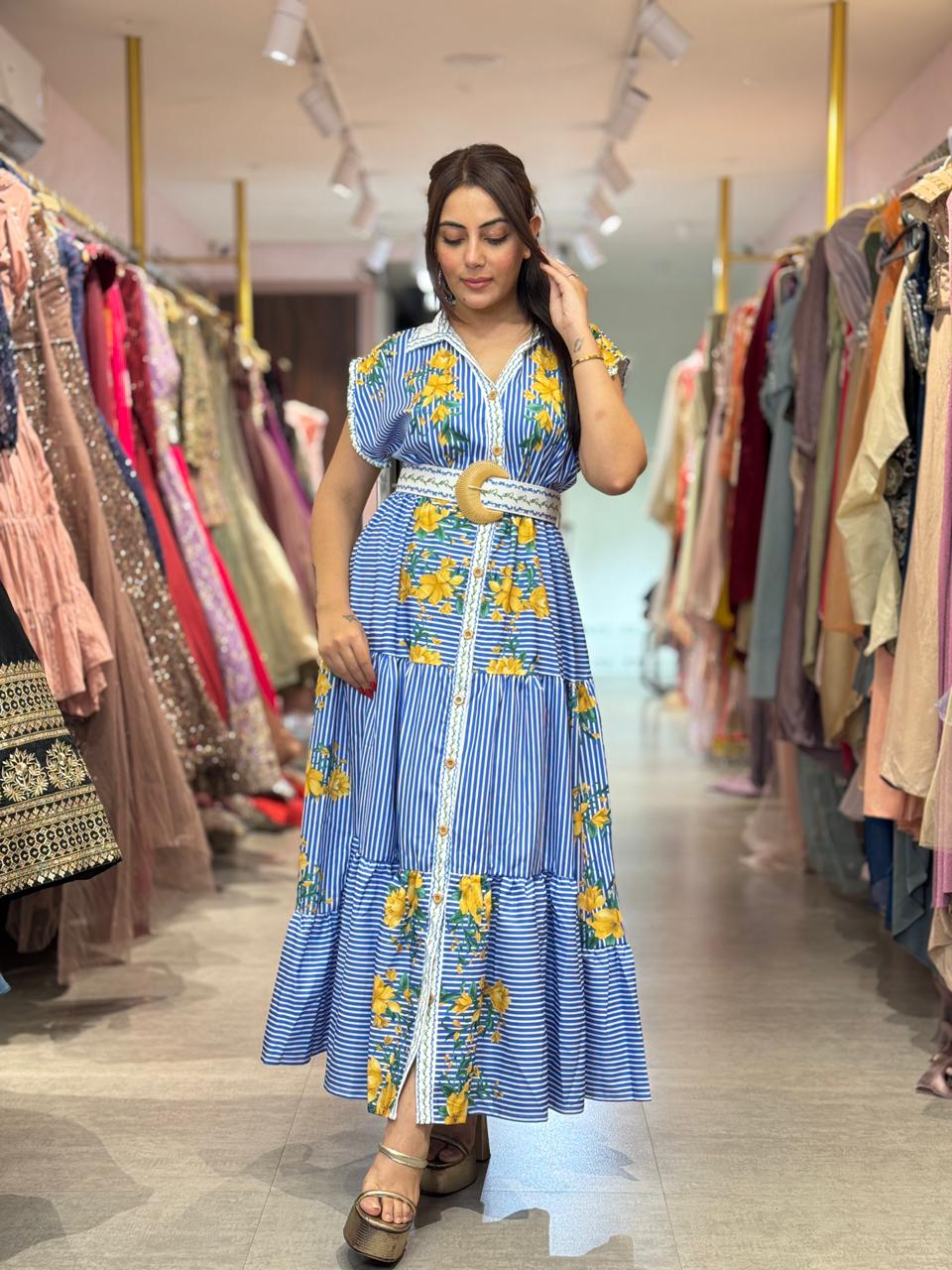 Sunflower Stripe Belted Maxi Dress