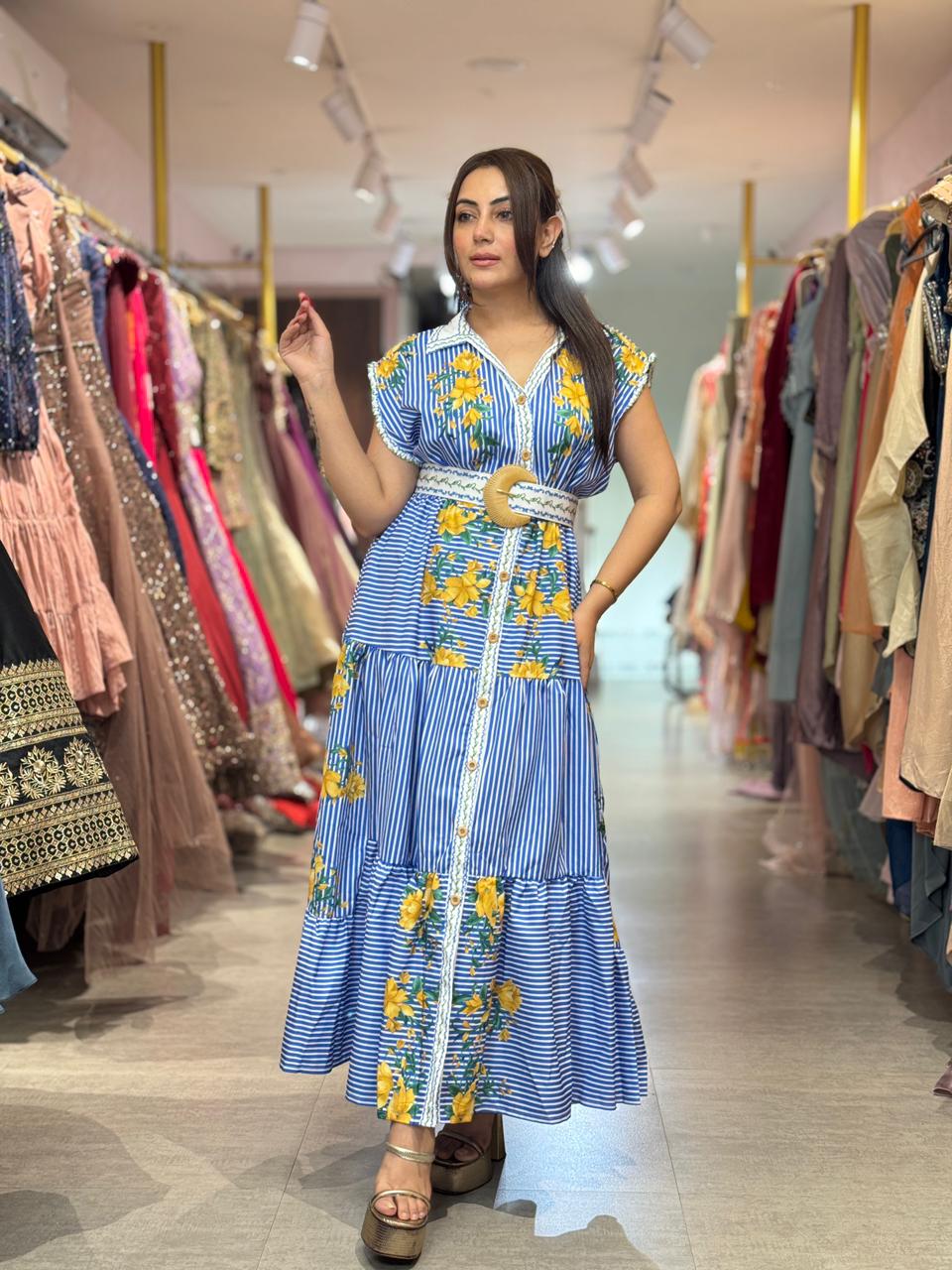 Sunflower Stripe Belted Maxi Dress