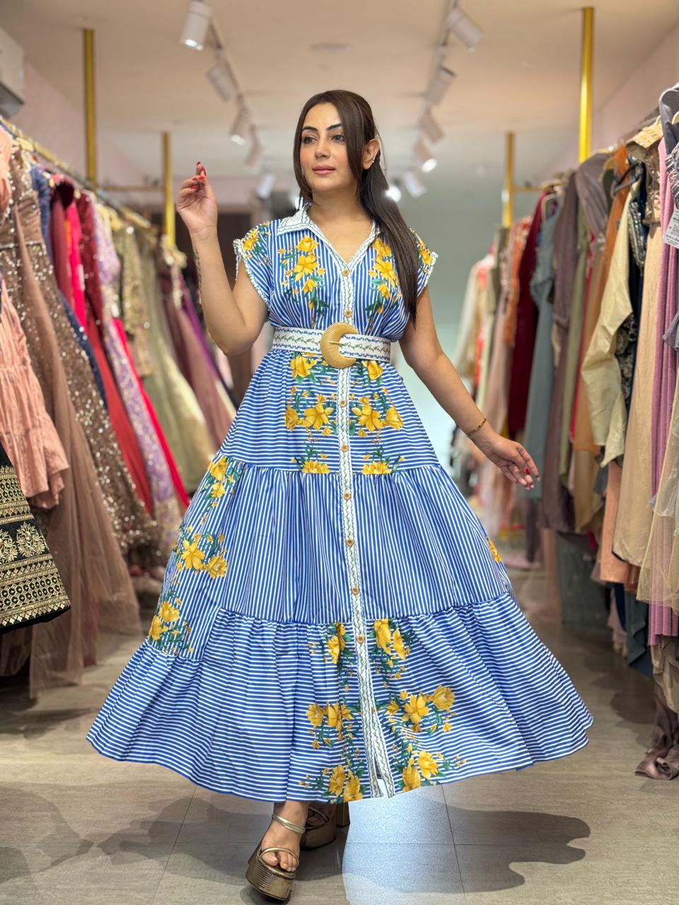 Sunflower Stripe Belted Maxi Dress