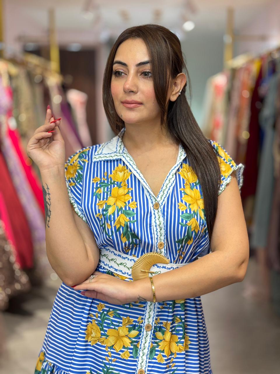 Sunflower Stripe Belted Maxi Dress