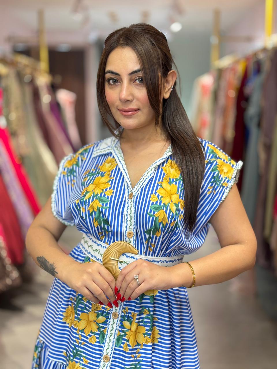 Sunflower Stripe Belted Maxi Dress