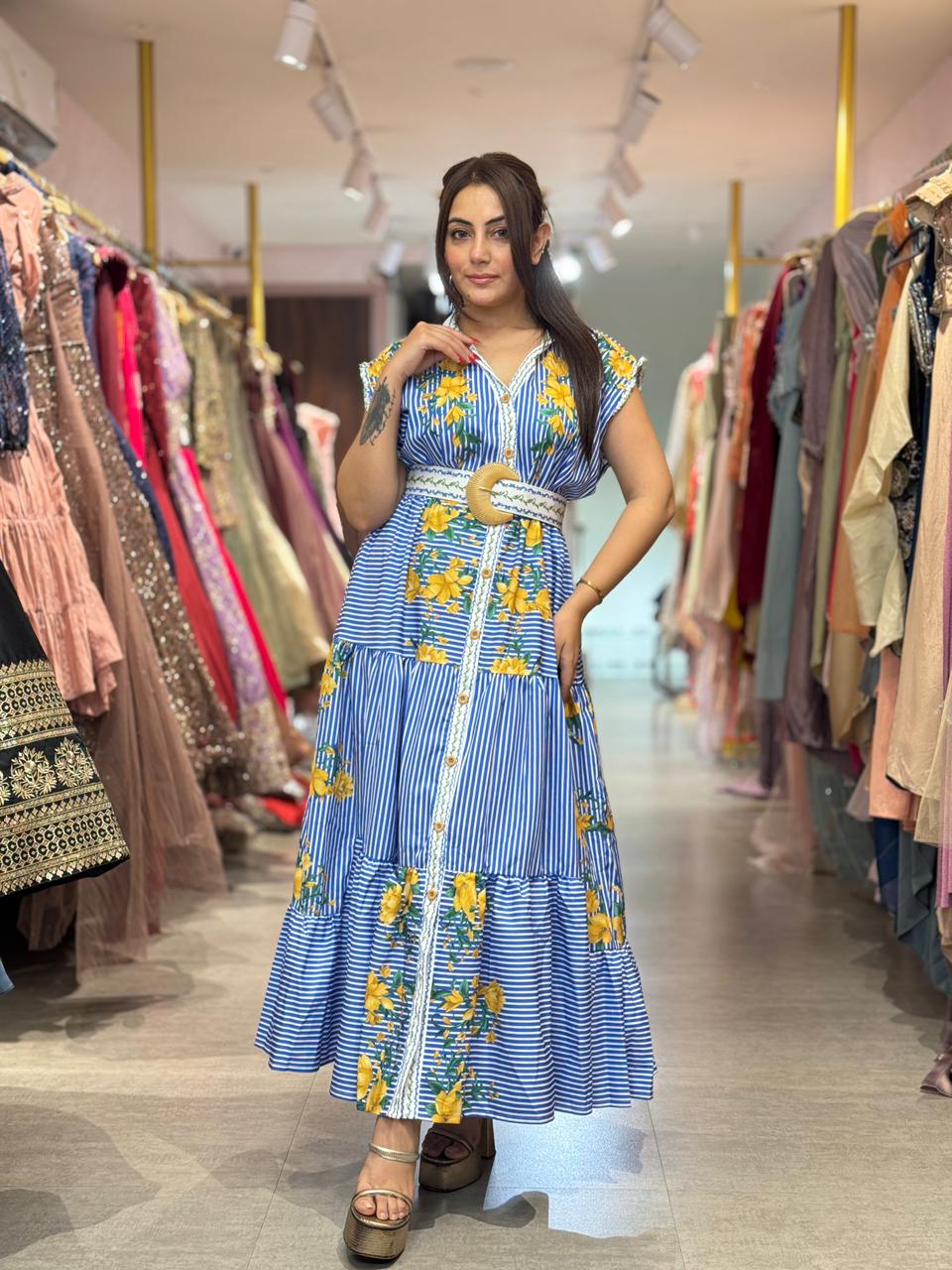 Sunflower Stripe Belted Maxi Dress