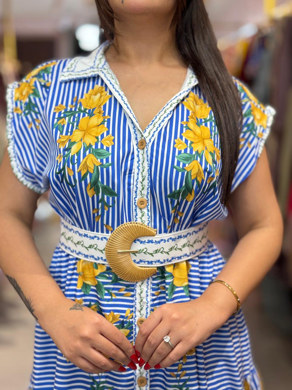 Sunflower Stripe Belted Maxi Dress