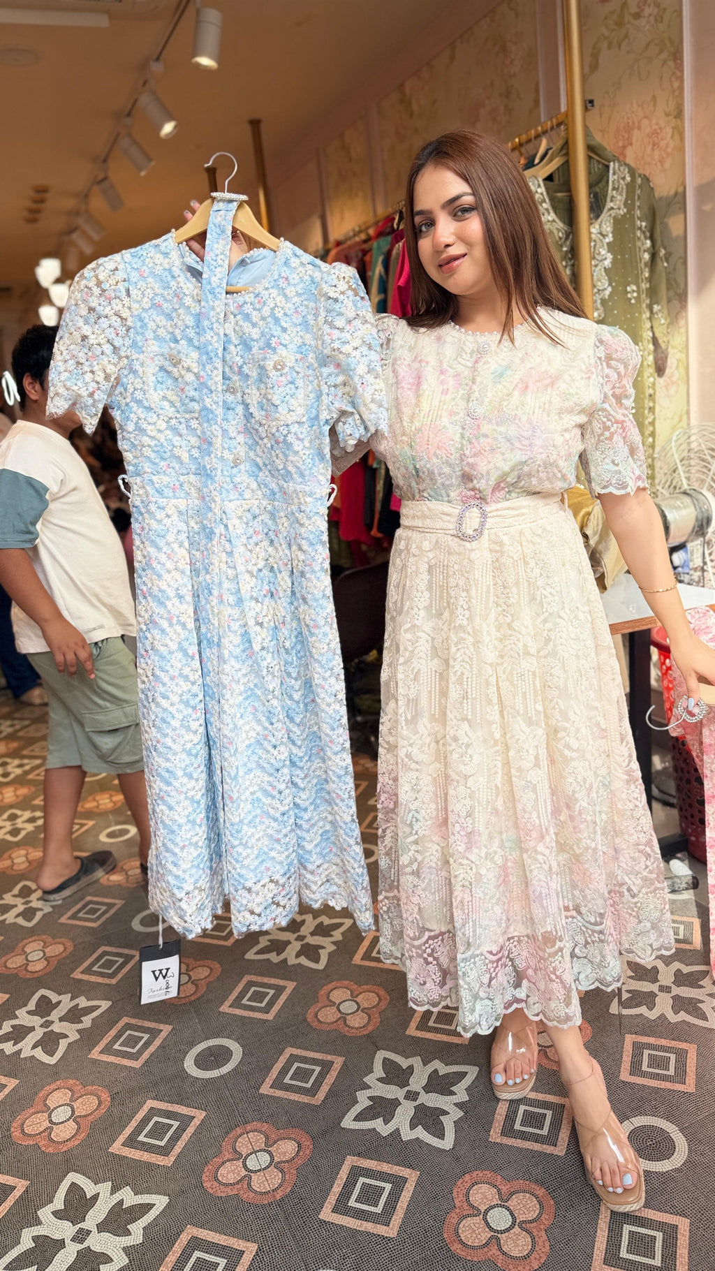 Pastel Bloom Lace Midi Dress