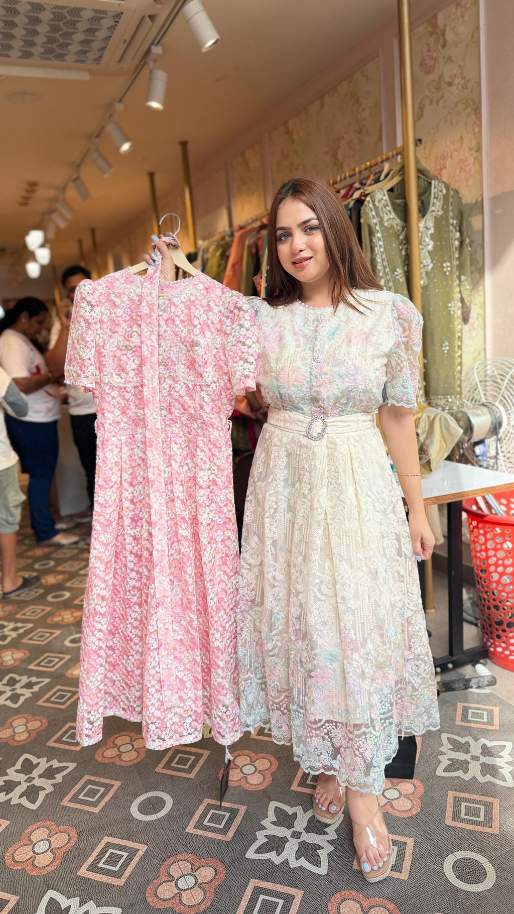 Pastel Bloom Lace Midi Dress
