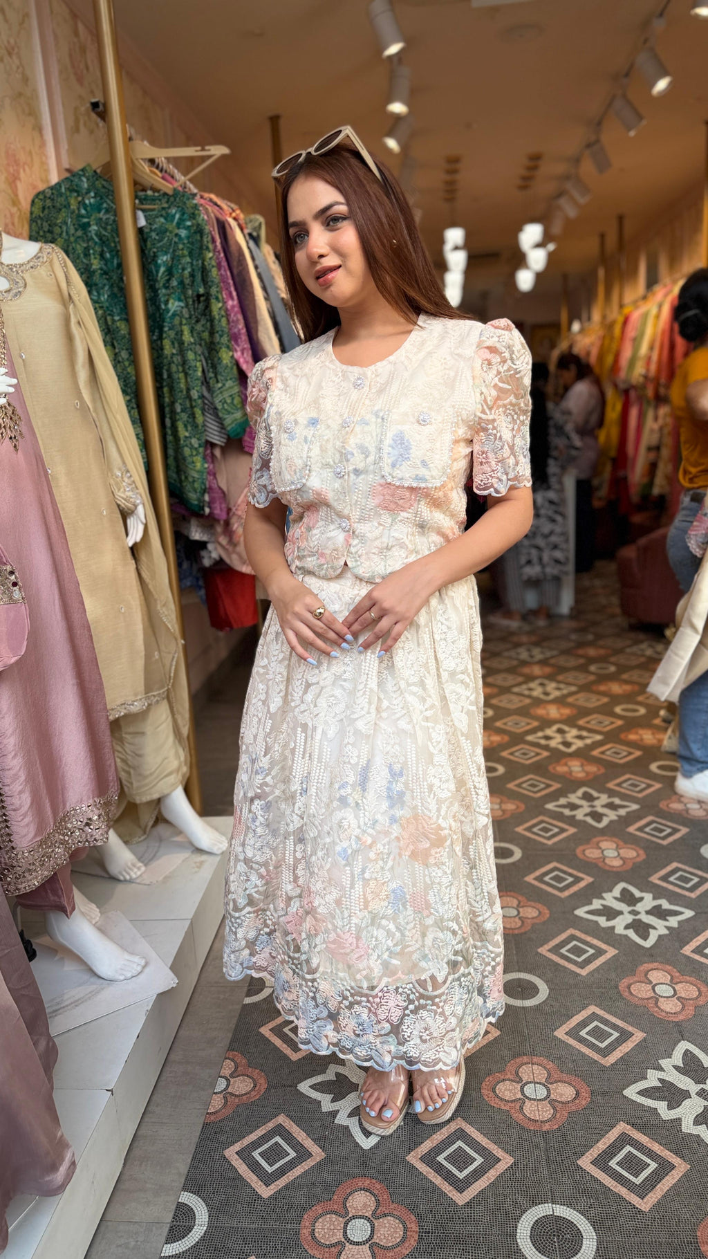 Pastel Bloom Lace Midi Dress