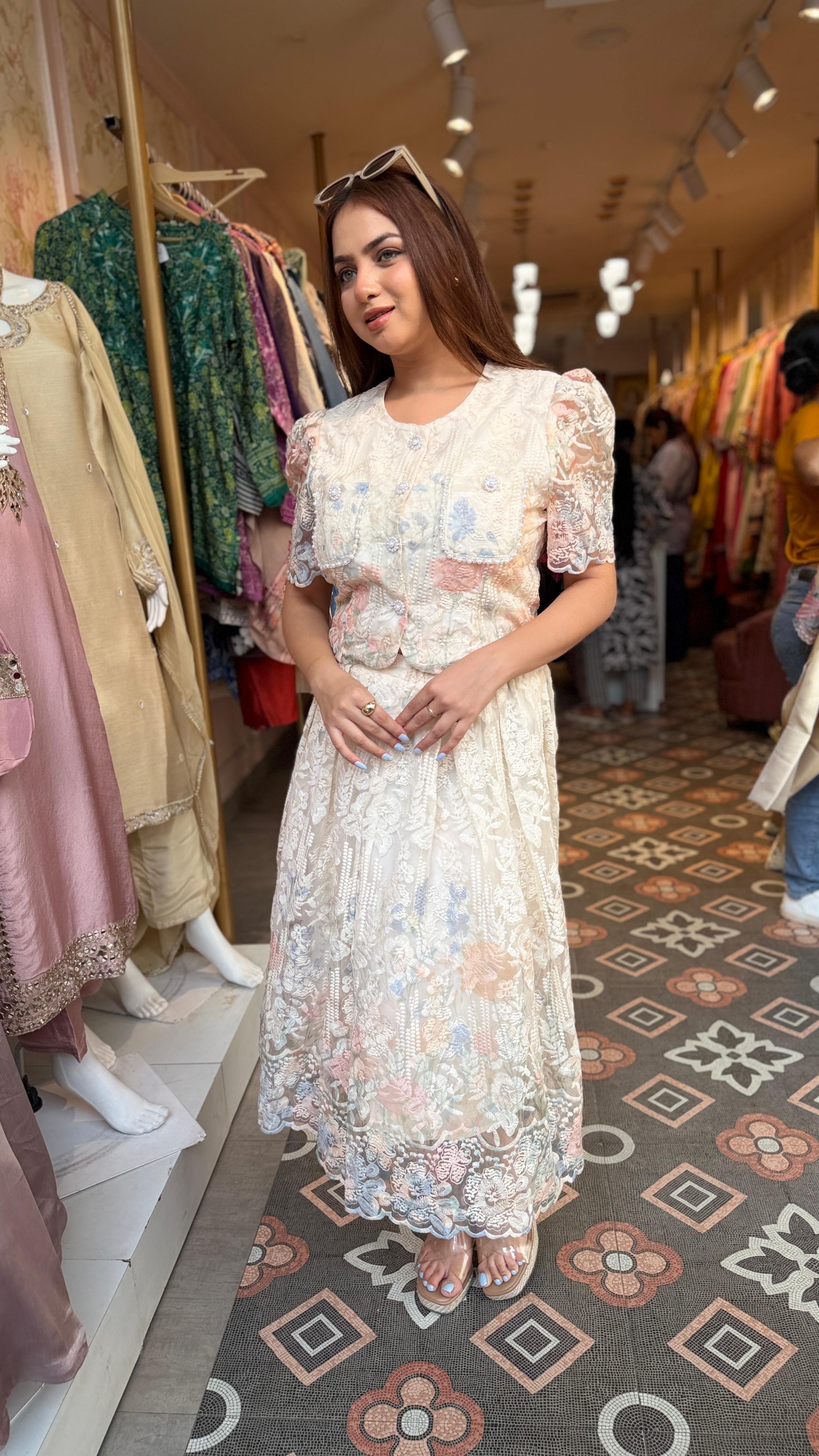 Pastel Bloom Lace Midi Dress