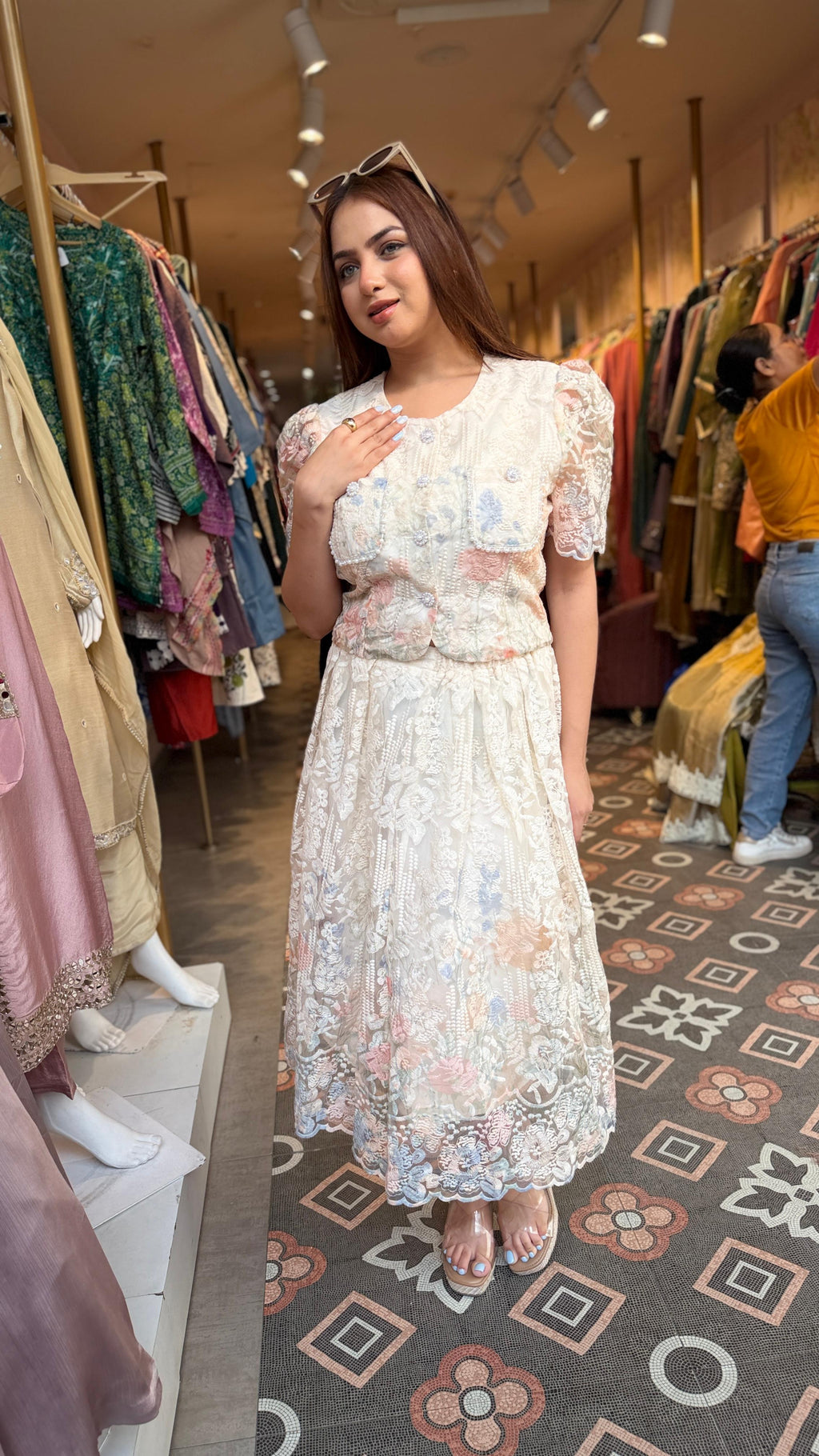 Pastel Bloom Lace Midi Dress