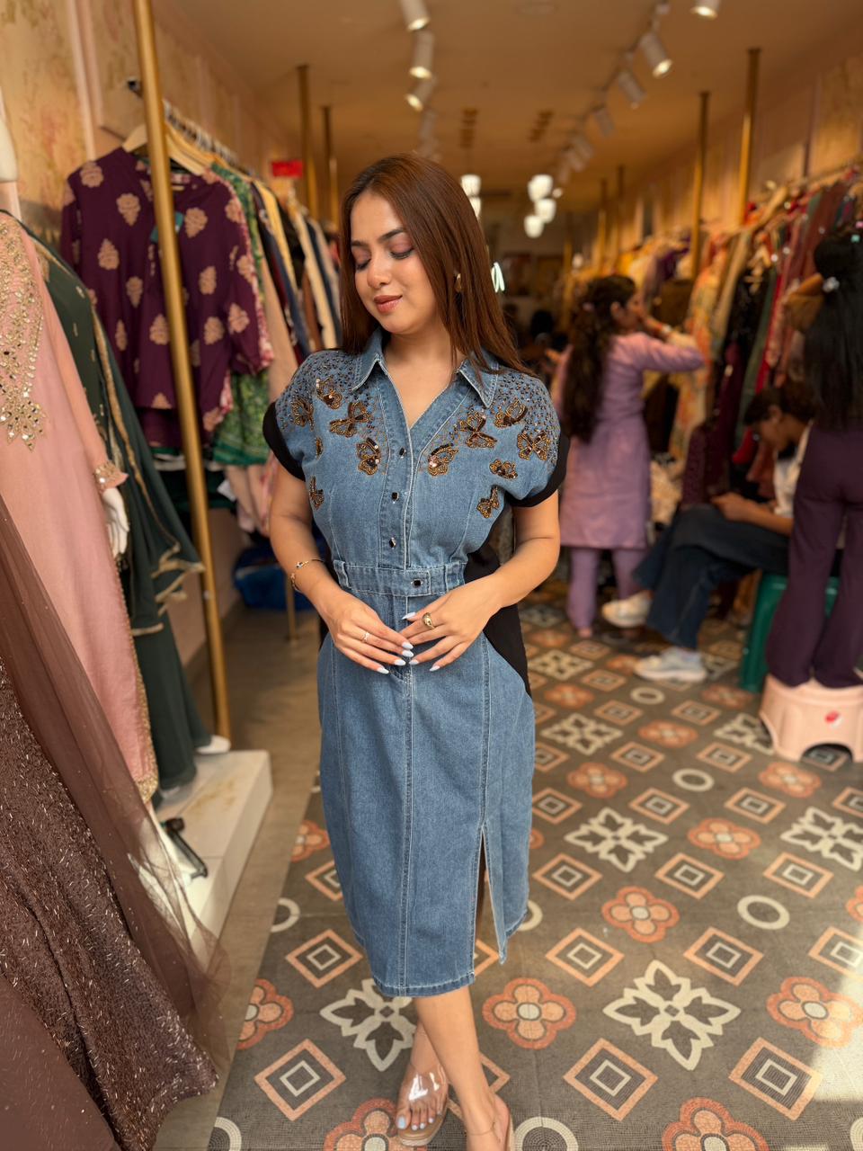 Butterfly Bloom Denim Dress – Riya Closet India