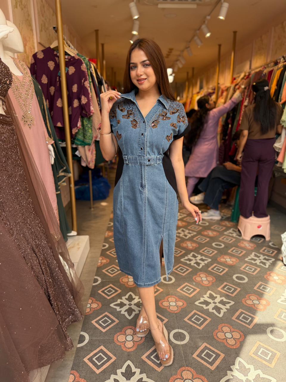 Butterfly Bloom Denim Dress