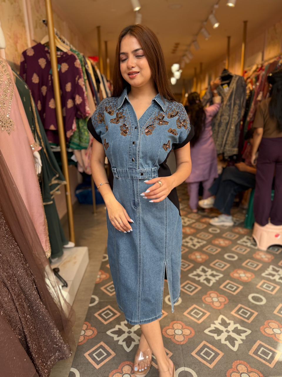 Butterfly Bloom Denim Dress