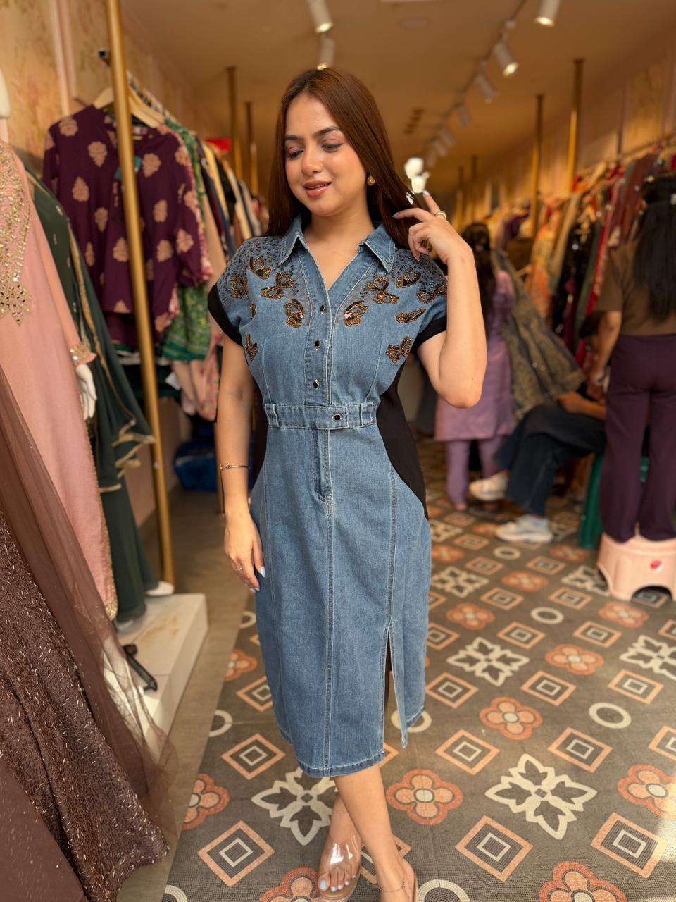 Butterfly Bloom Denim Dress