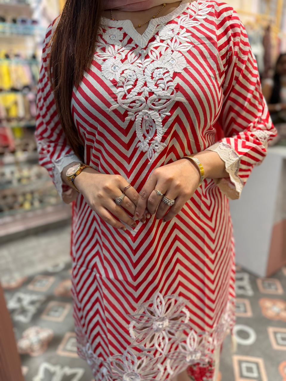 Ruby Chevron Embroidered 3-Piece Suit Set