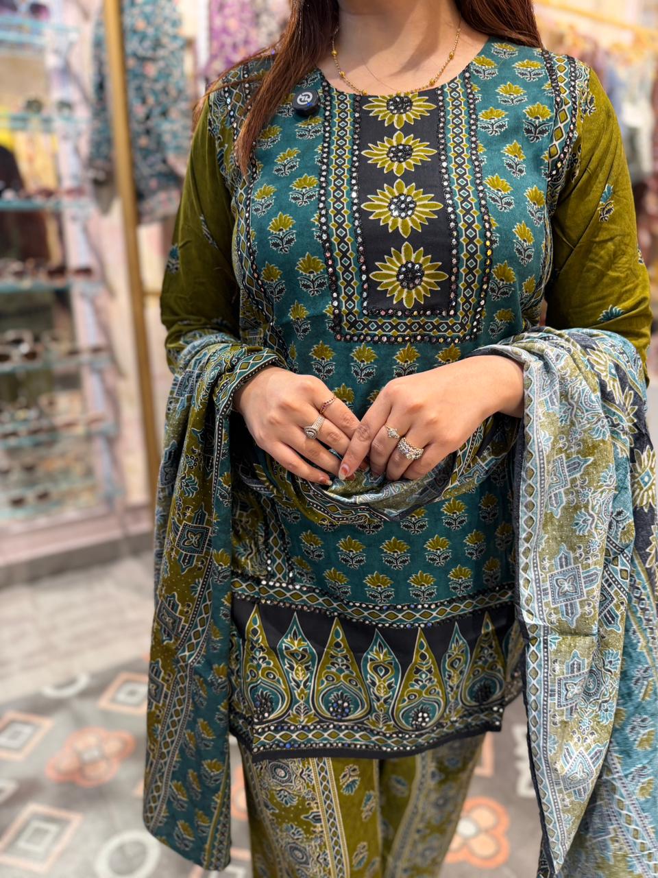 Emerald Garden Printed 3-Piece Suit Set