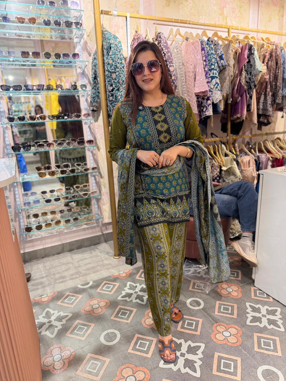 Emerald Garden Printed 3-Piece Suit Set