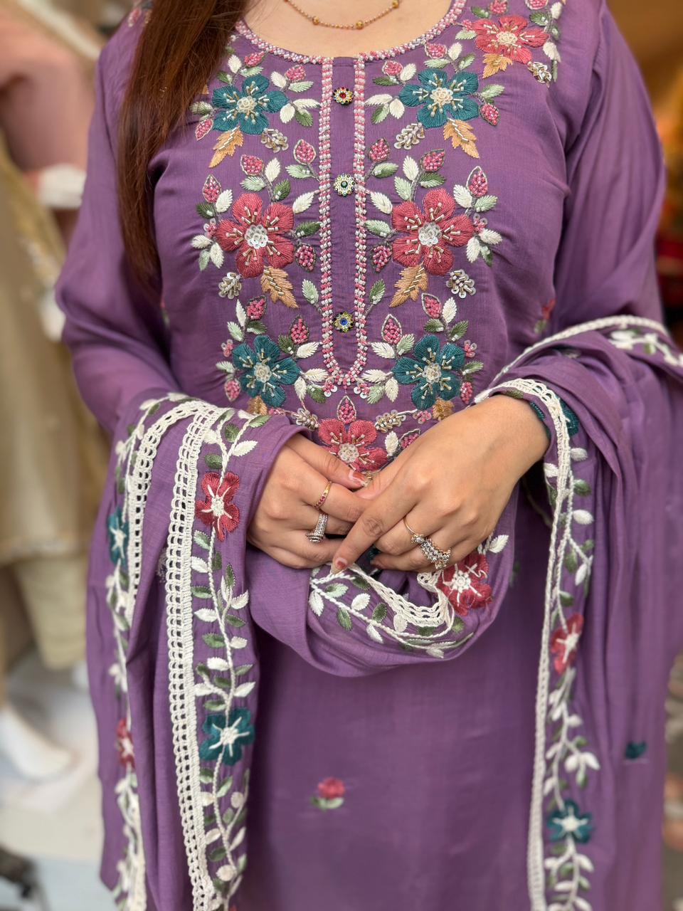 Lavi Bloom Embroidered 3-Piece Suit Set