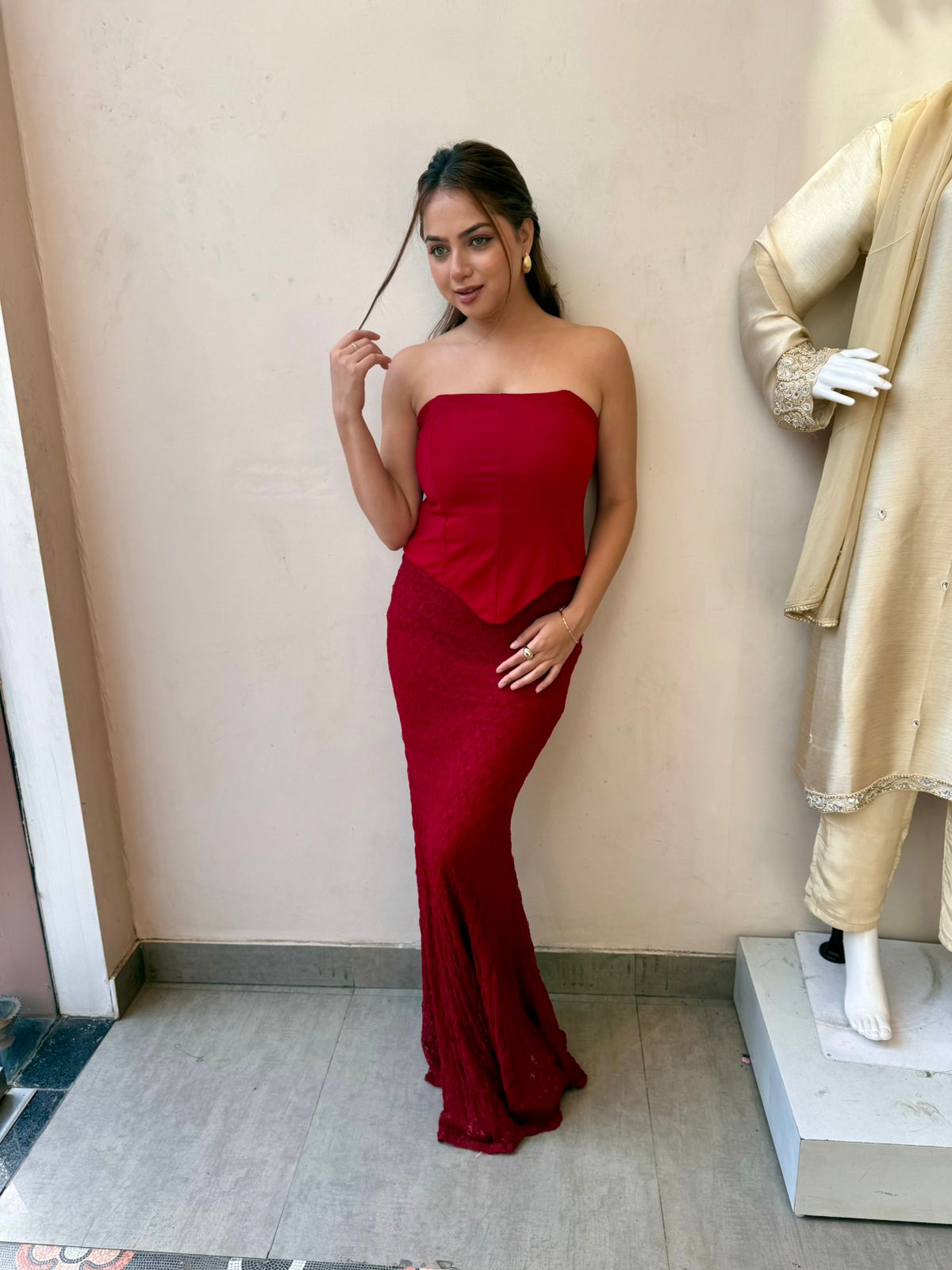 Crimson Belle Mermaid Gown Set