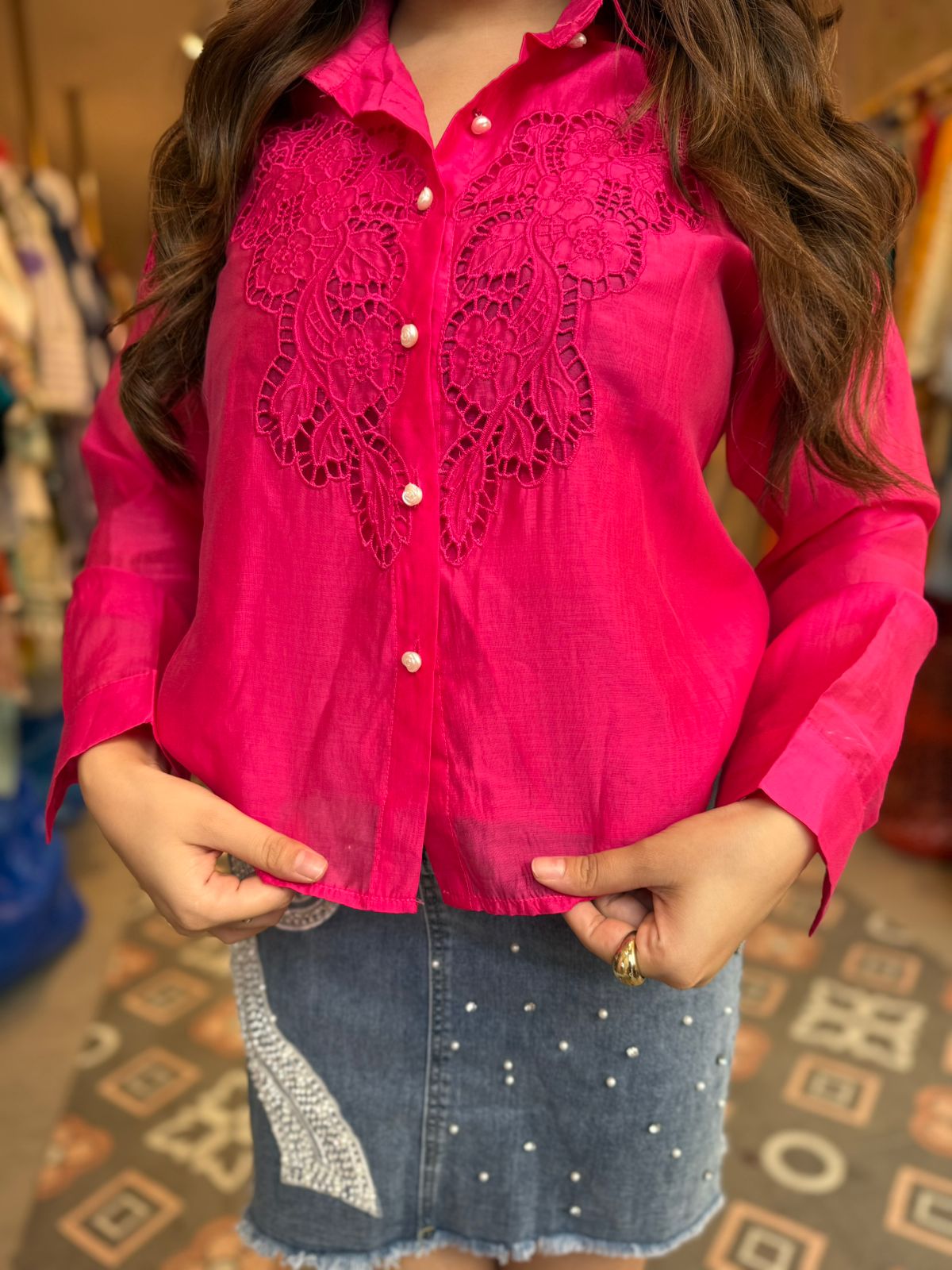 Floral Lace Organza Shirt