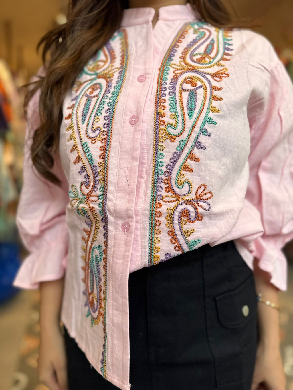 Pastel Paisley Embroidered Shirt