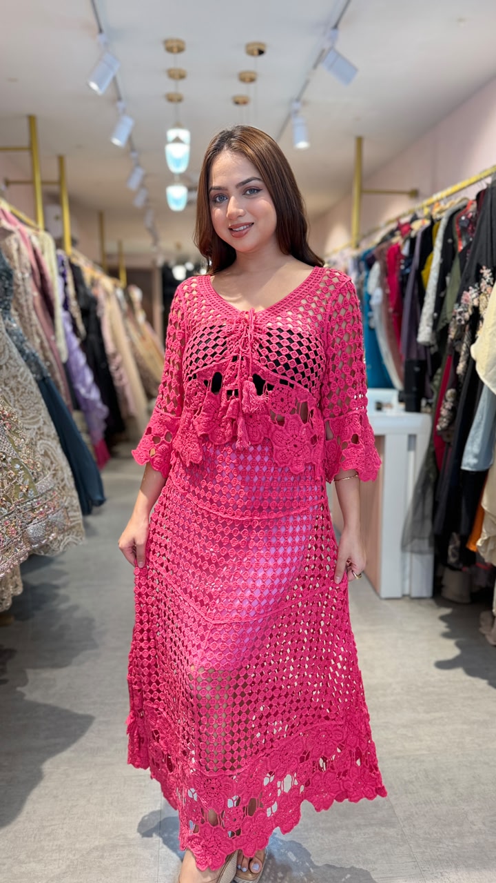Neon Crochet Beach Cover-Up Set