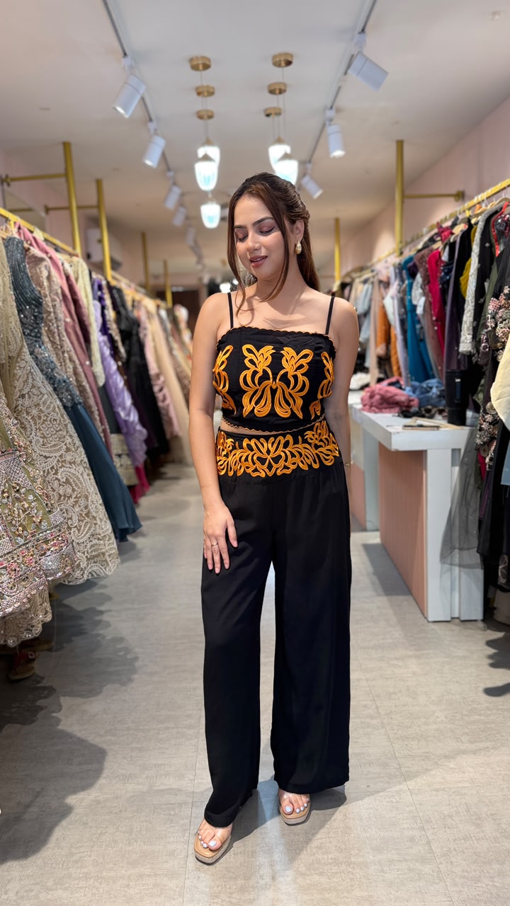 Midnight Bloom Embroidered Co-Ord Set