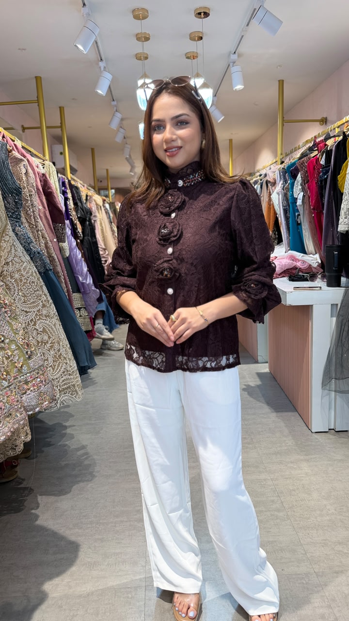 Royal Bloom Lace Embellished Top