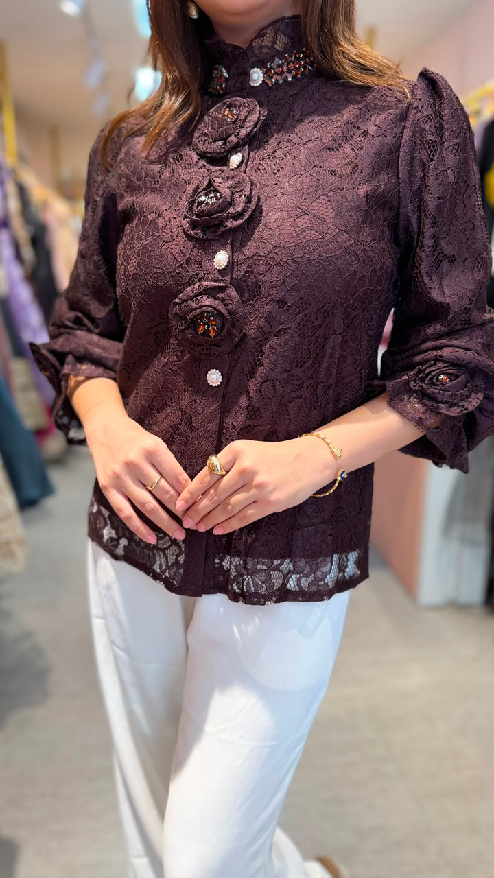 Royal Bloom Lace Embellished Top
