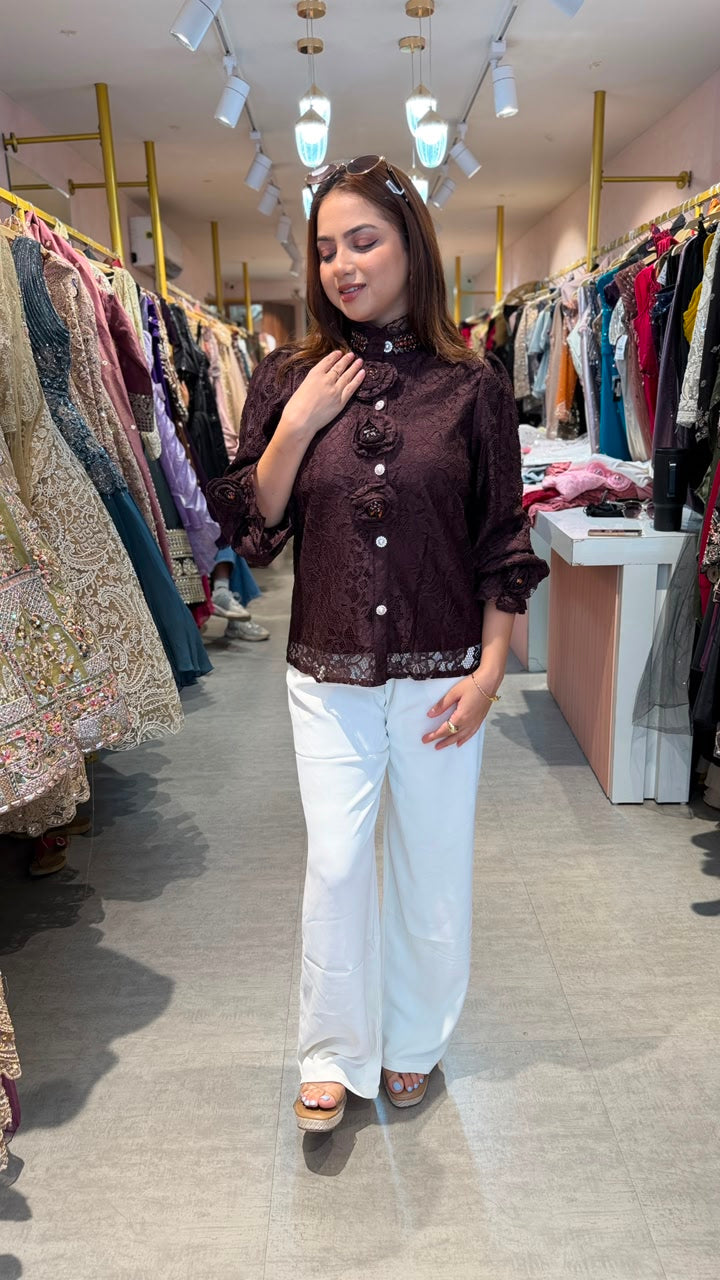 Royal Bloom Lace Embellished Top