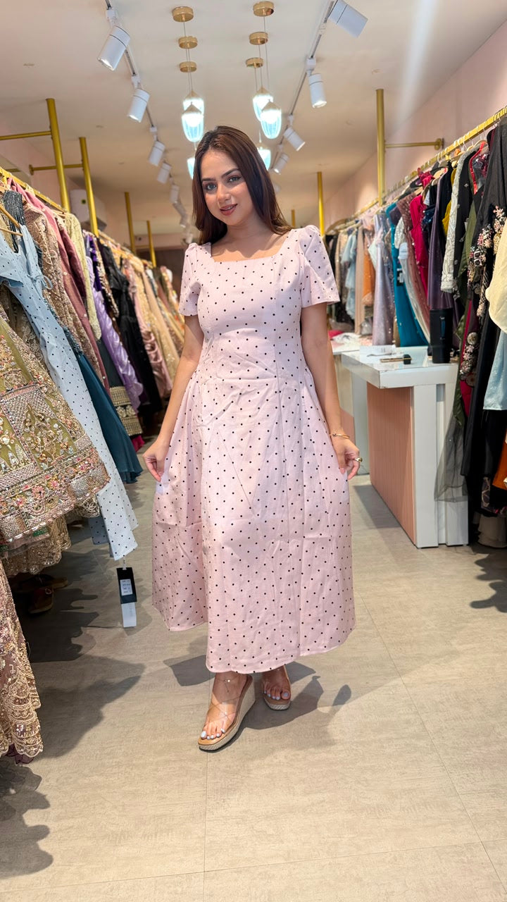 Blush Polka Dot Midi Dress