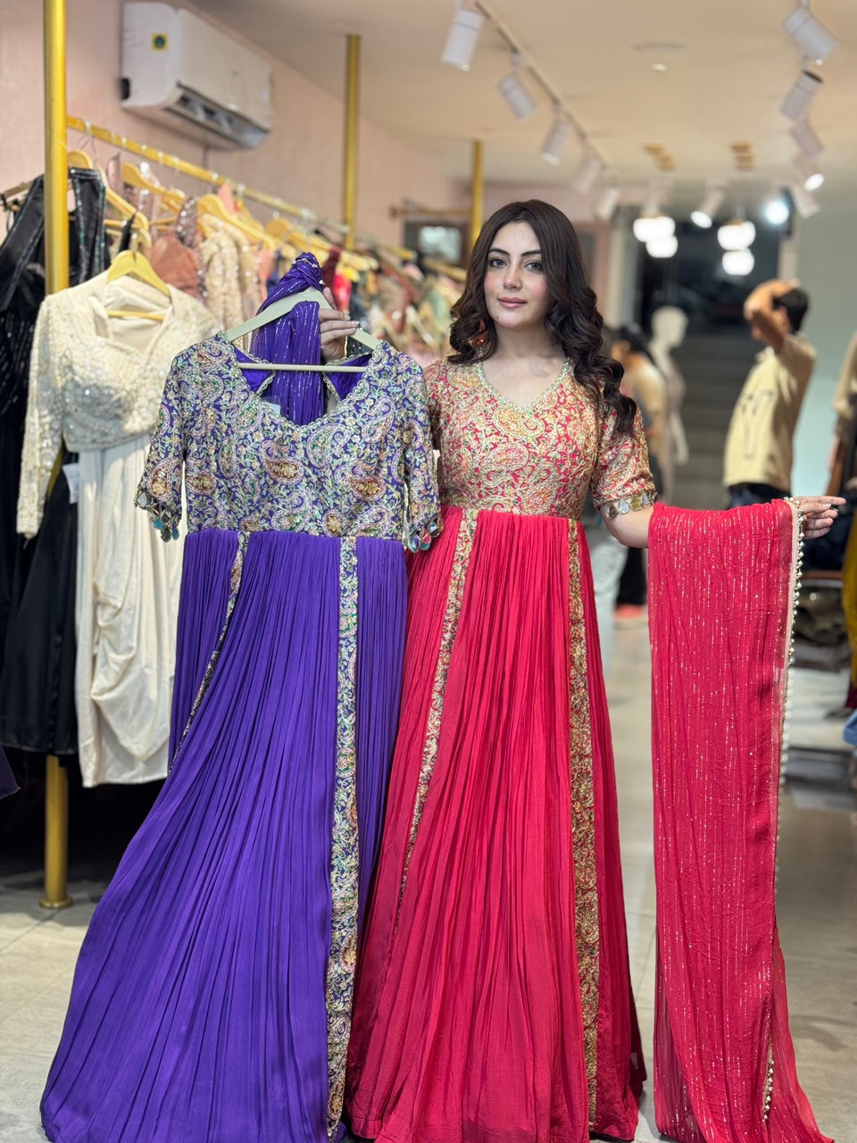 Rani Pink Embroidered Pleated Anarkali Suit Set with Dupatta