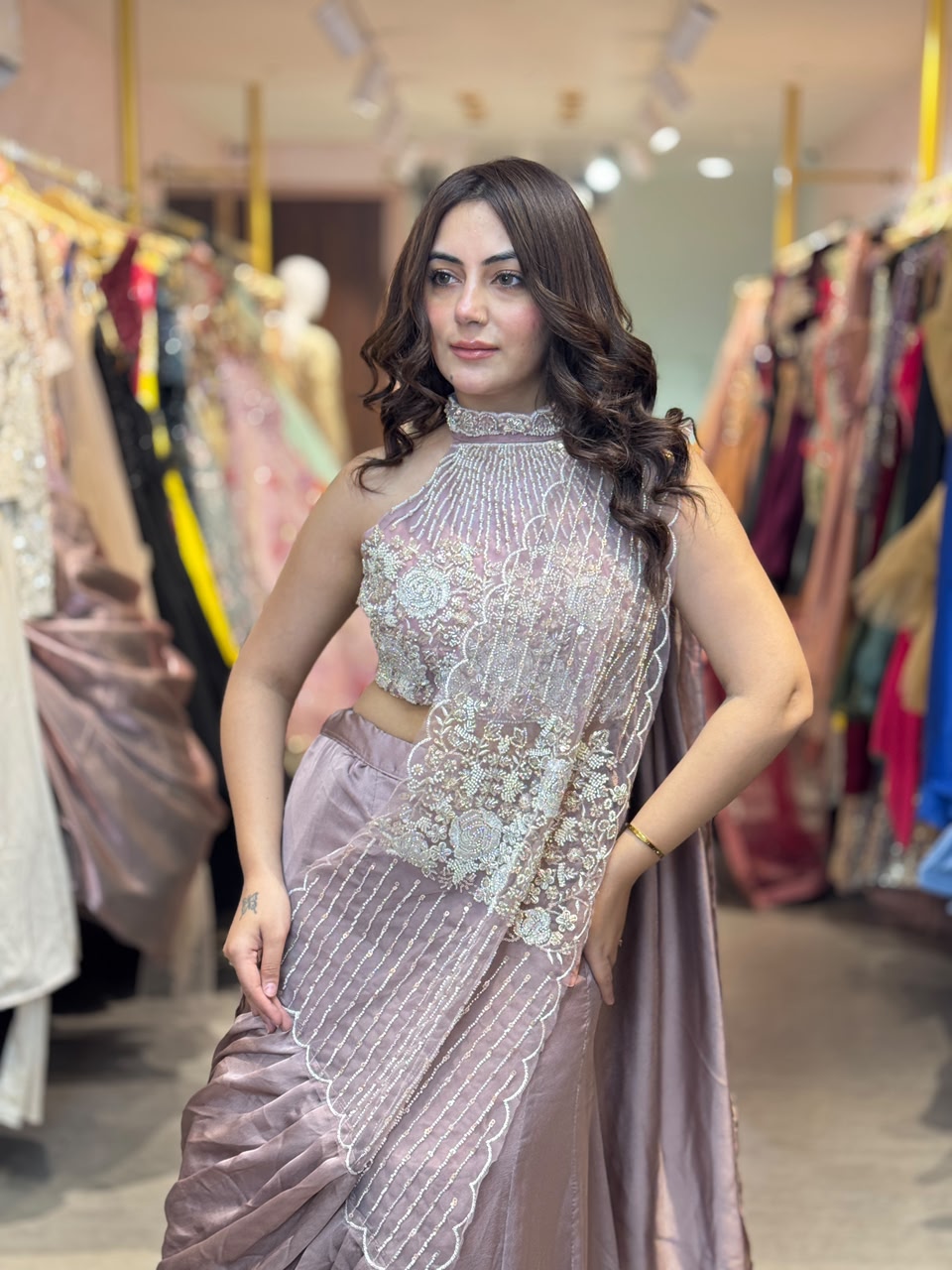 Pre-Draped Saree with Embellished Blouse