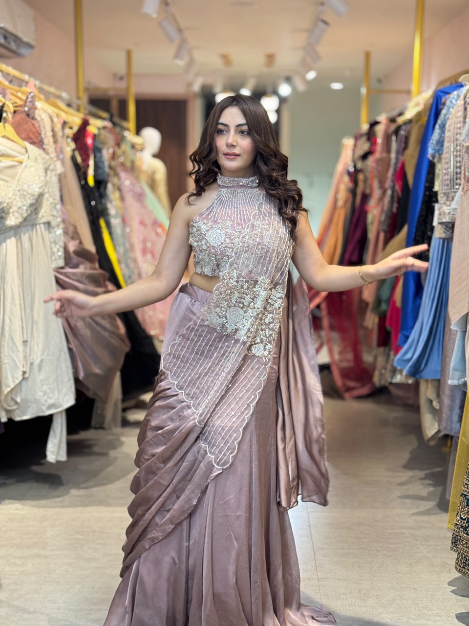 Pre-Draped Saree with Embellished Blouse