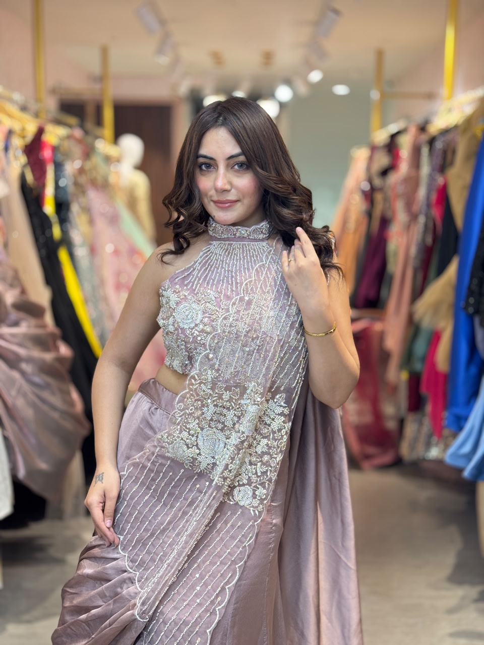 Pre-Draped Saree with Embellished Blouse