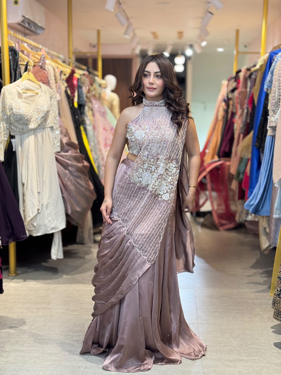Pre-Draped Saree with Embellished Blouse