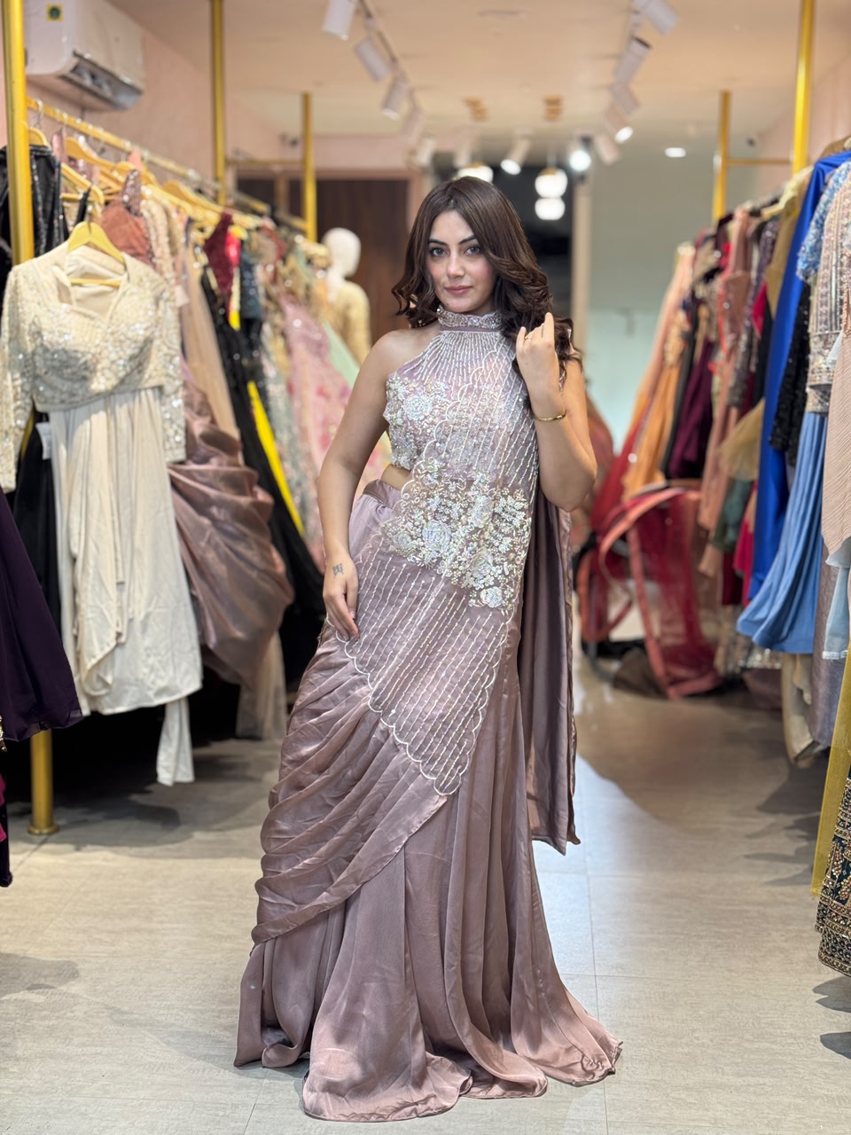 Pre-Draped Saree with Embellished Blouse