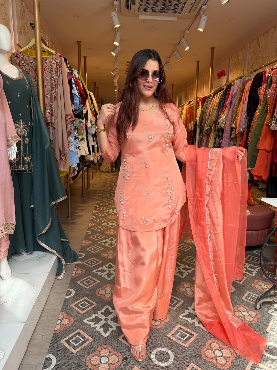 Embellished Kurta Salwar Set with Organza Dupatta