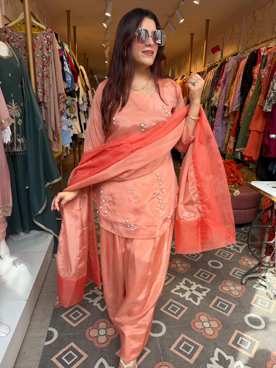 Embellished Kurta Salwar Set with Organza Dupatta