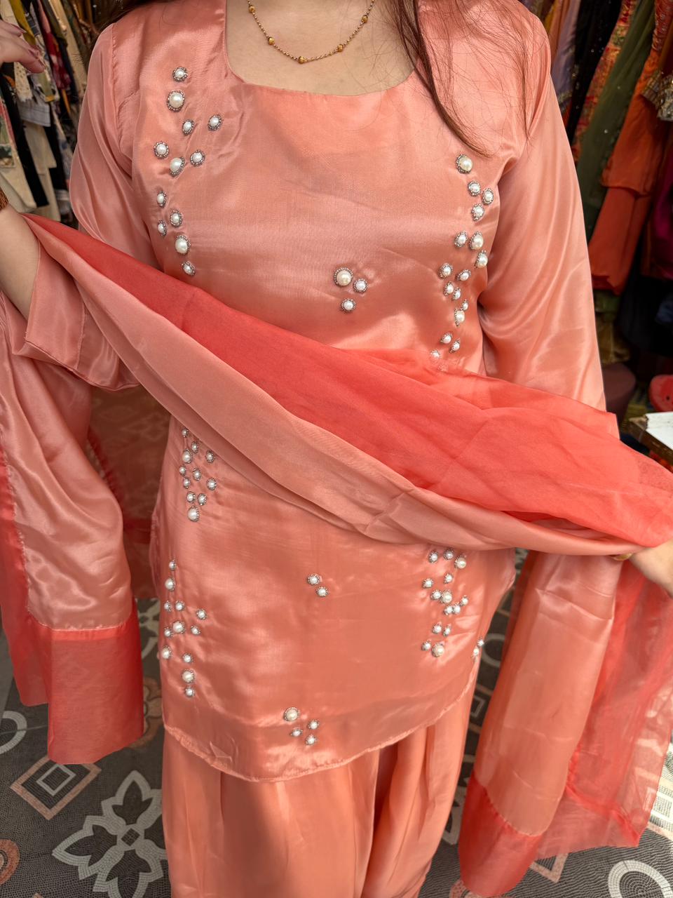Embellished Kurta Salwar Set with Organza Dupatta