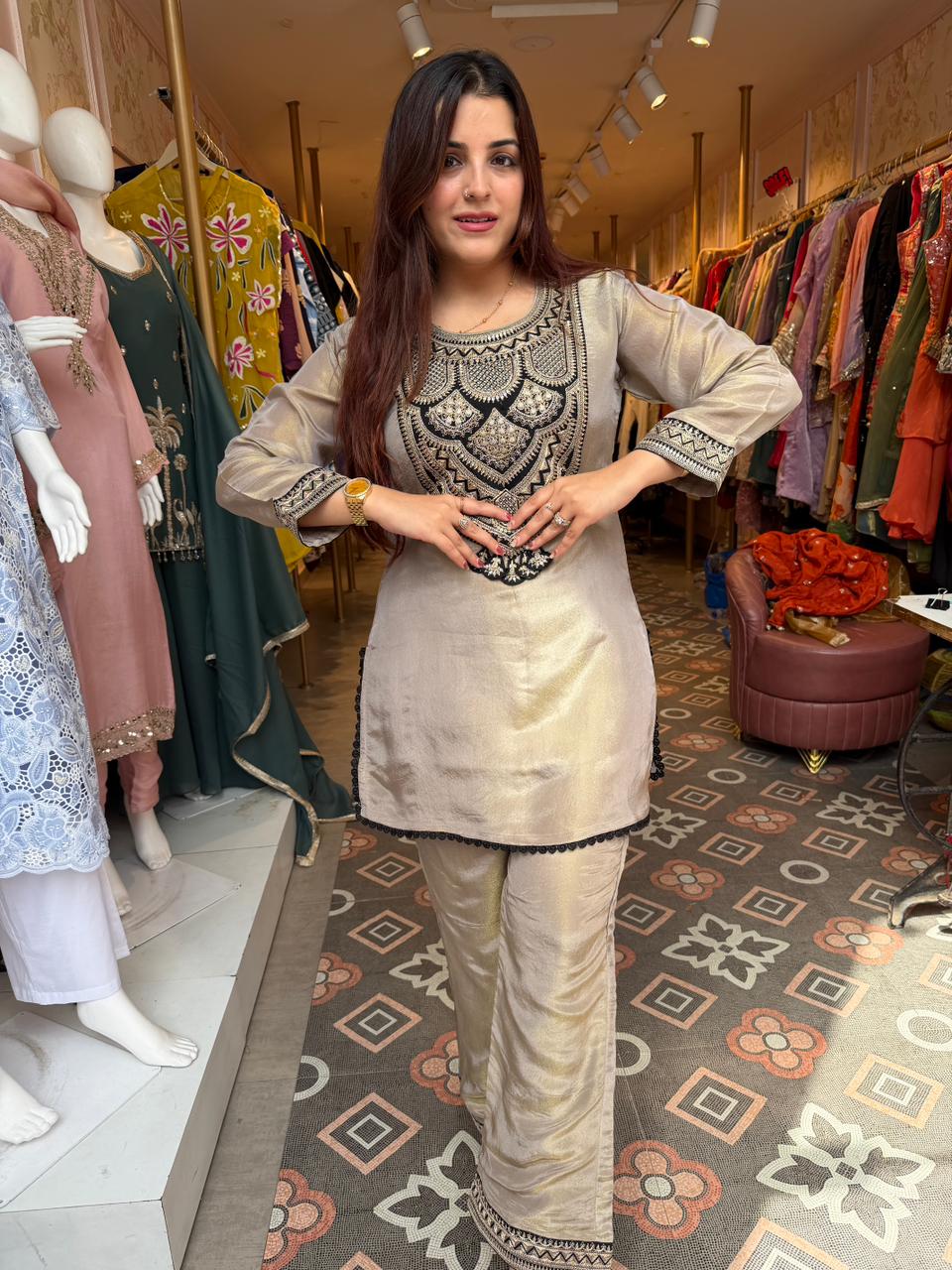 Embroidered Straight Kurta with Trouser 2-piece suit