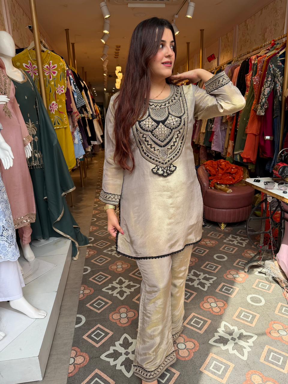 Embroidered Straight Kurta with Trouser 2-piece suit