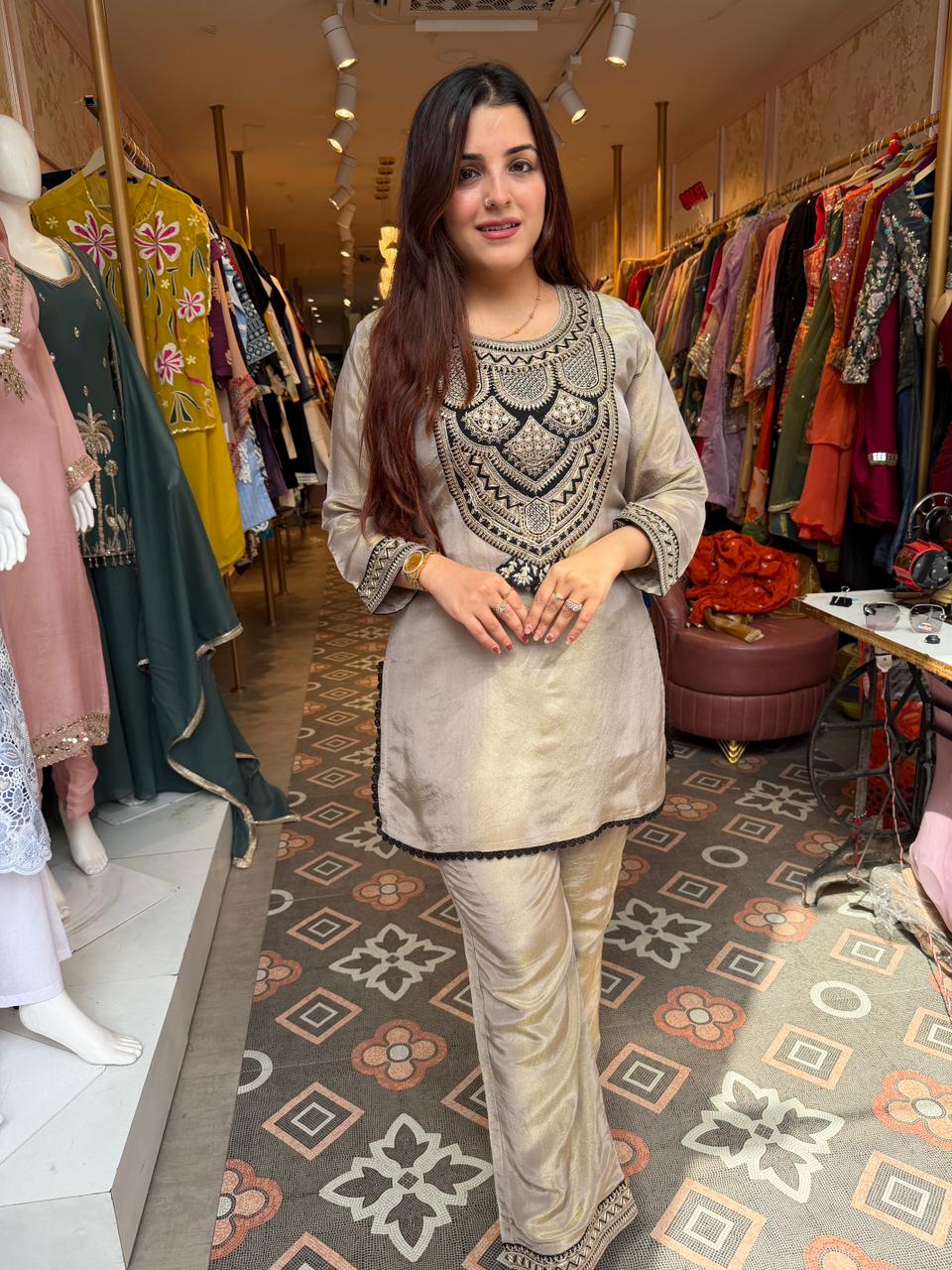 Embroidered Straight Kurta with Trouser 2-piece suit