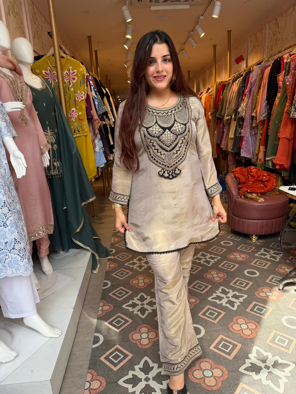 Embroidered Straight Kurta with Trouser 2-piece suit