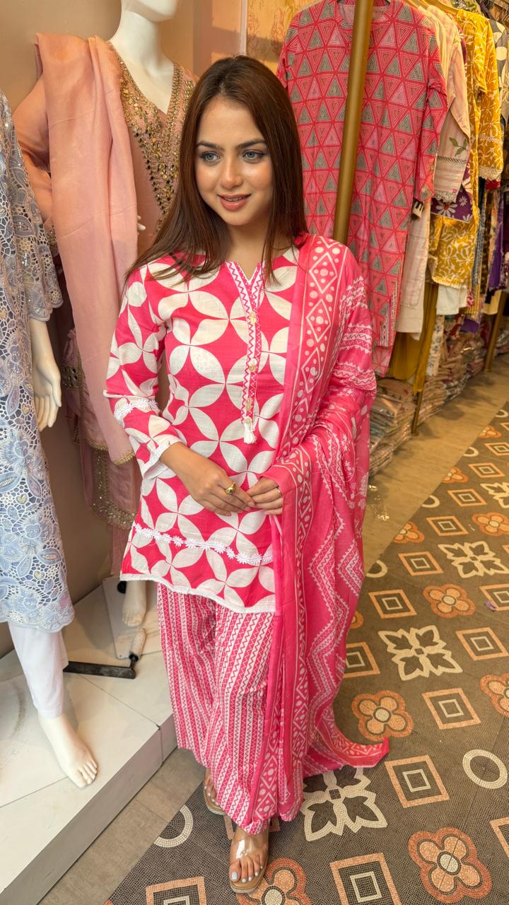 Printed Kurta Palazzo Set with Dupatta