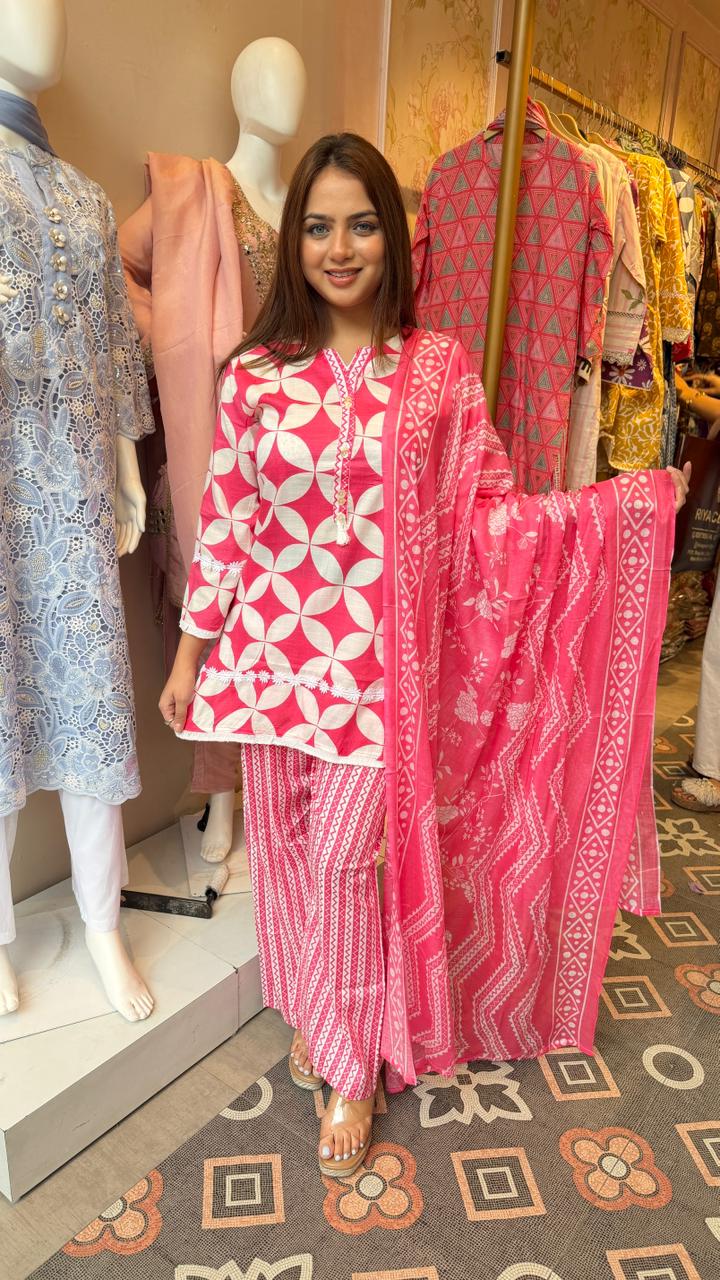 Printed Kurta Palazzo Set with Dupatta