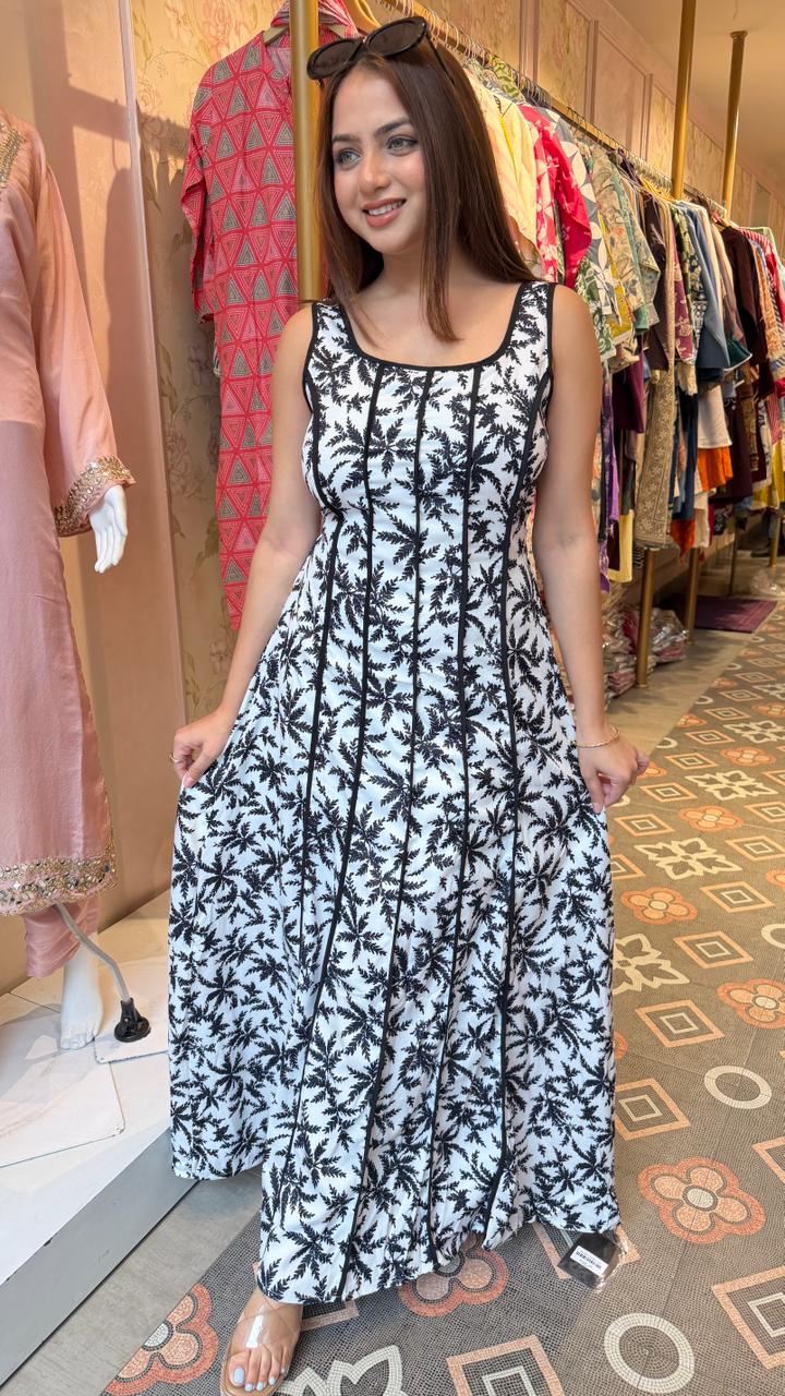 Monochrome Botanical Maxi Dress