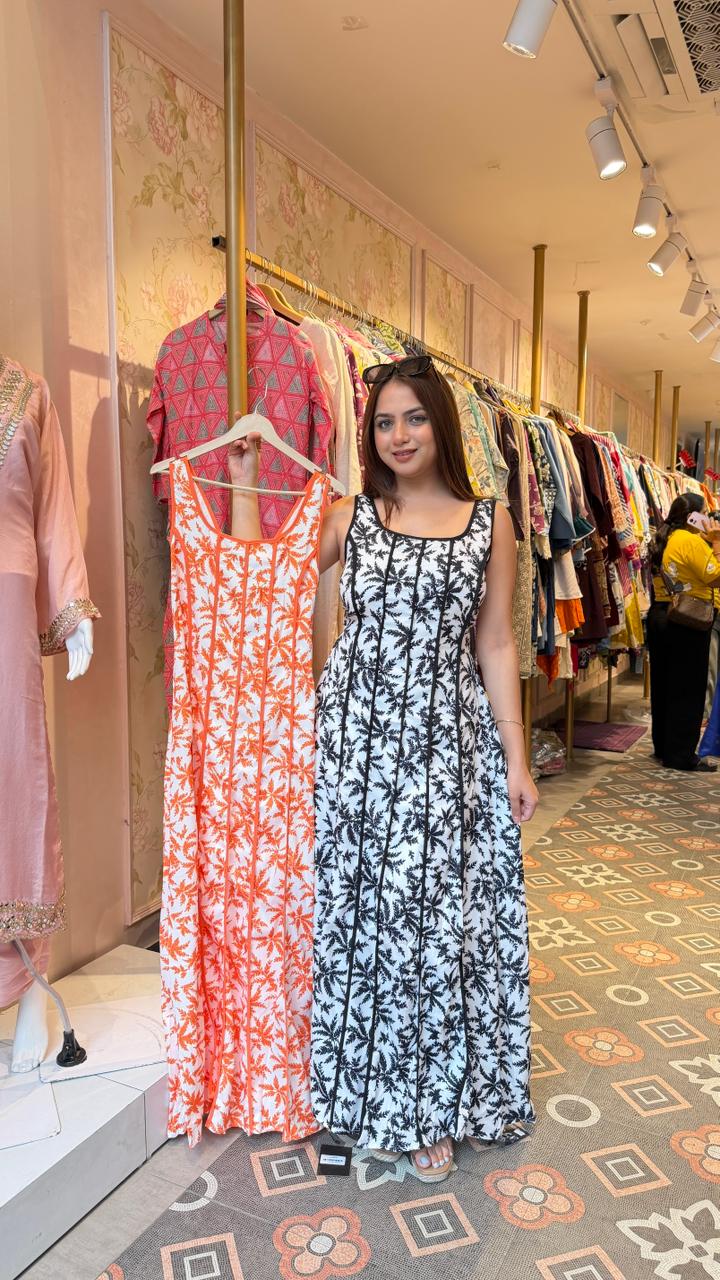 Monochrome Botanical Maxi Dress